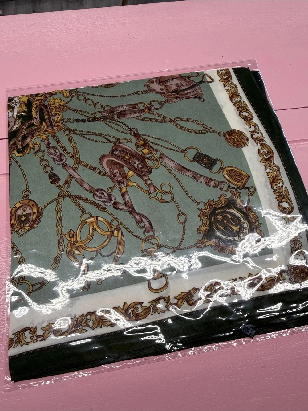 Vintage-Inspired Olive & Sage Printed Silk Scarf